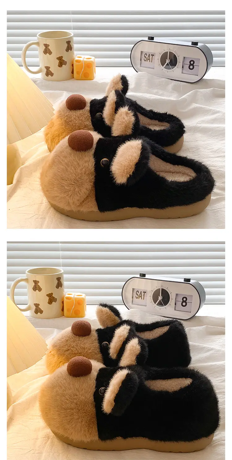 Cute Bee Fluffy Slippers for Women Winter Warm — feature 7