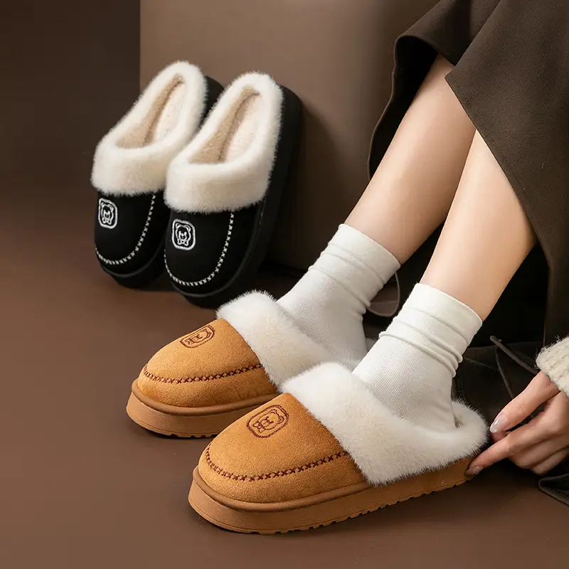 Women Winter Warm Cotton Slippers Brown - Image 8