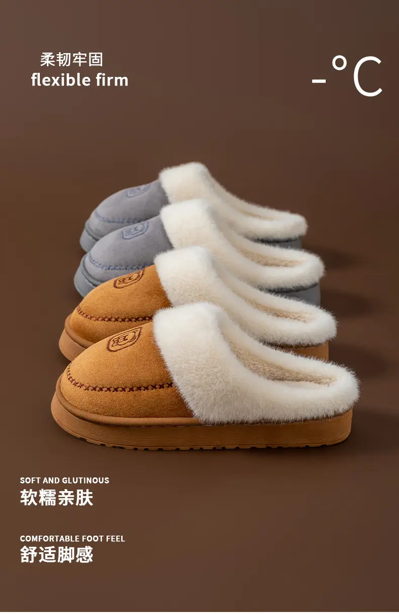 Women Winter Warm Cotton Slippers Brown — feature 3