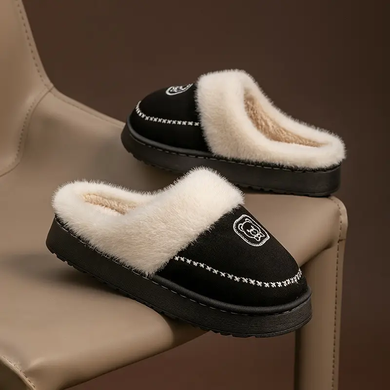 Women Winter Warm Cotton Slippers Brown - Image 4