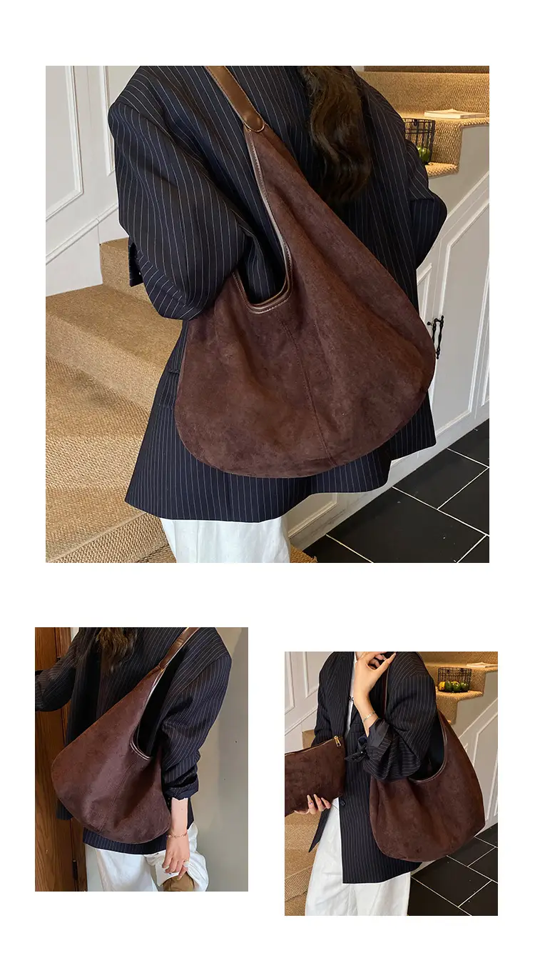 Women's Brown Suede Shoulder Bag Large Capacity 2025 — feature 14