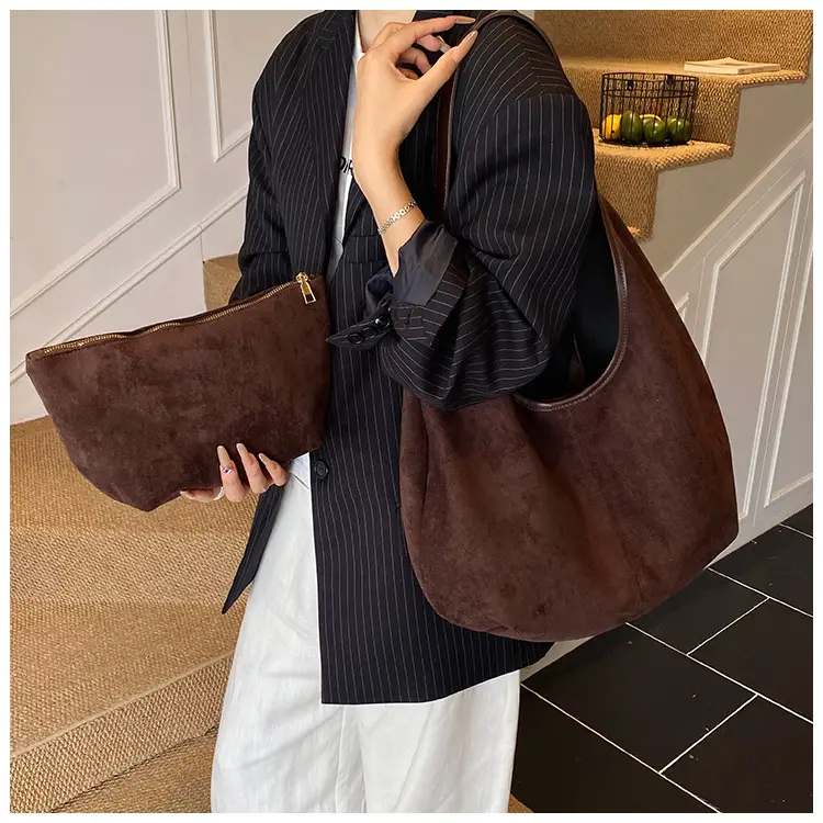 Women's Brown Suede Shoulder Bag Large Capacity 2025 — feature 18