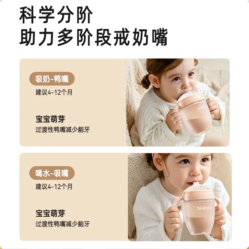 George Bear Silicone Sippy Cup for Babies 6 Months and Older, Leak-Proof Wide-Mouth Straw-Style Feeding Cup for Infants