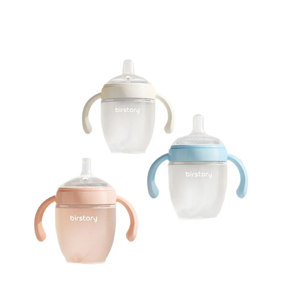 George Bear Silicone Sippy Cup for Babies 6 Months and Older, Leak-Proof Wide-Mouth Straw-Style Feeding Cup for Infants