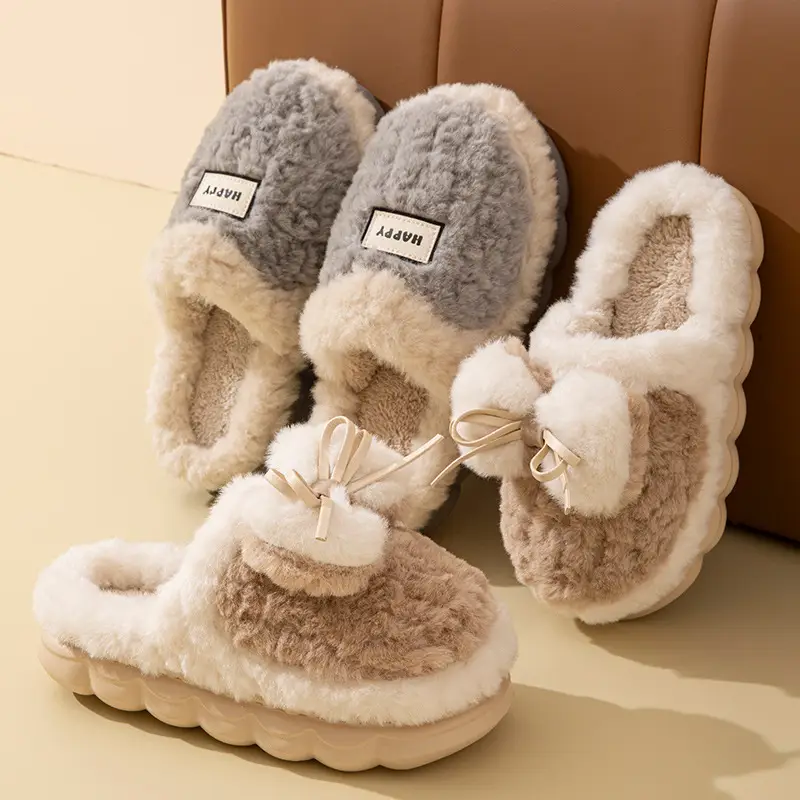 High-End Plush Cotton Slippers for Women in Winter Indoor Home Fleece-Lined Thick-Soled Non-Slip Warm Confinement Cotton Slippers - Image 21