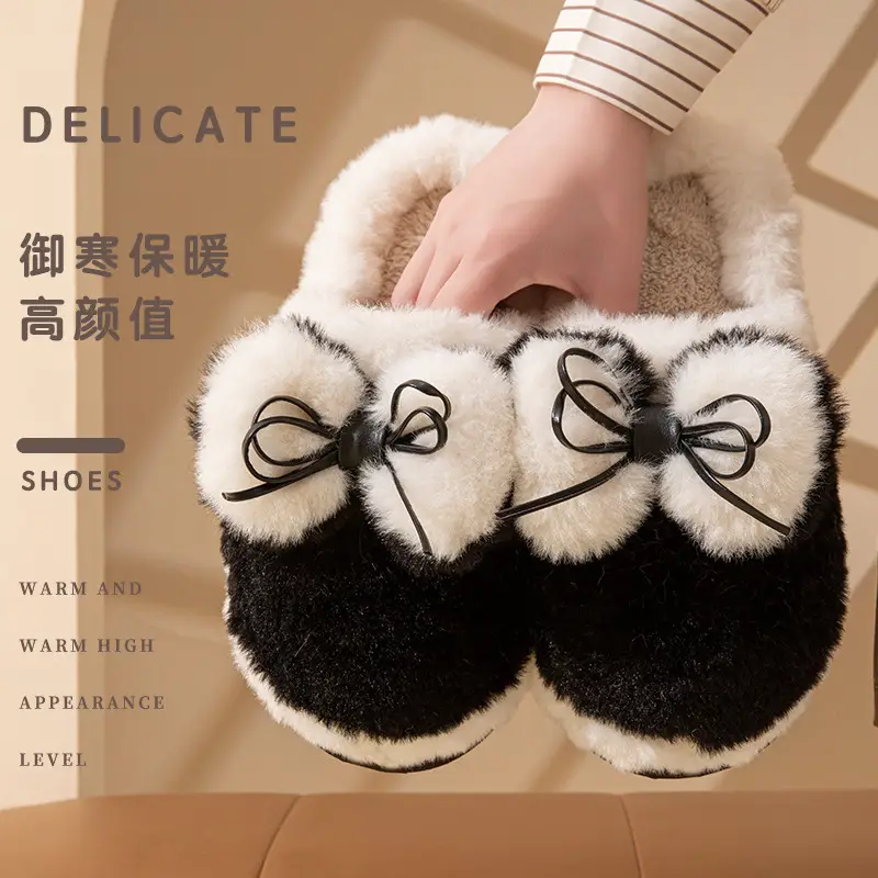 High-End Plush Cotton Slippers for Women in Winter Indoor Home Fleece-Lined Thick-Soled Non-Slip Warm Confinement Cotton Slippers - Image 3