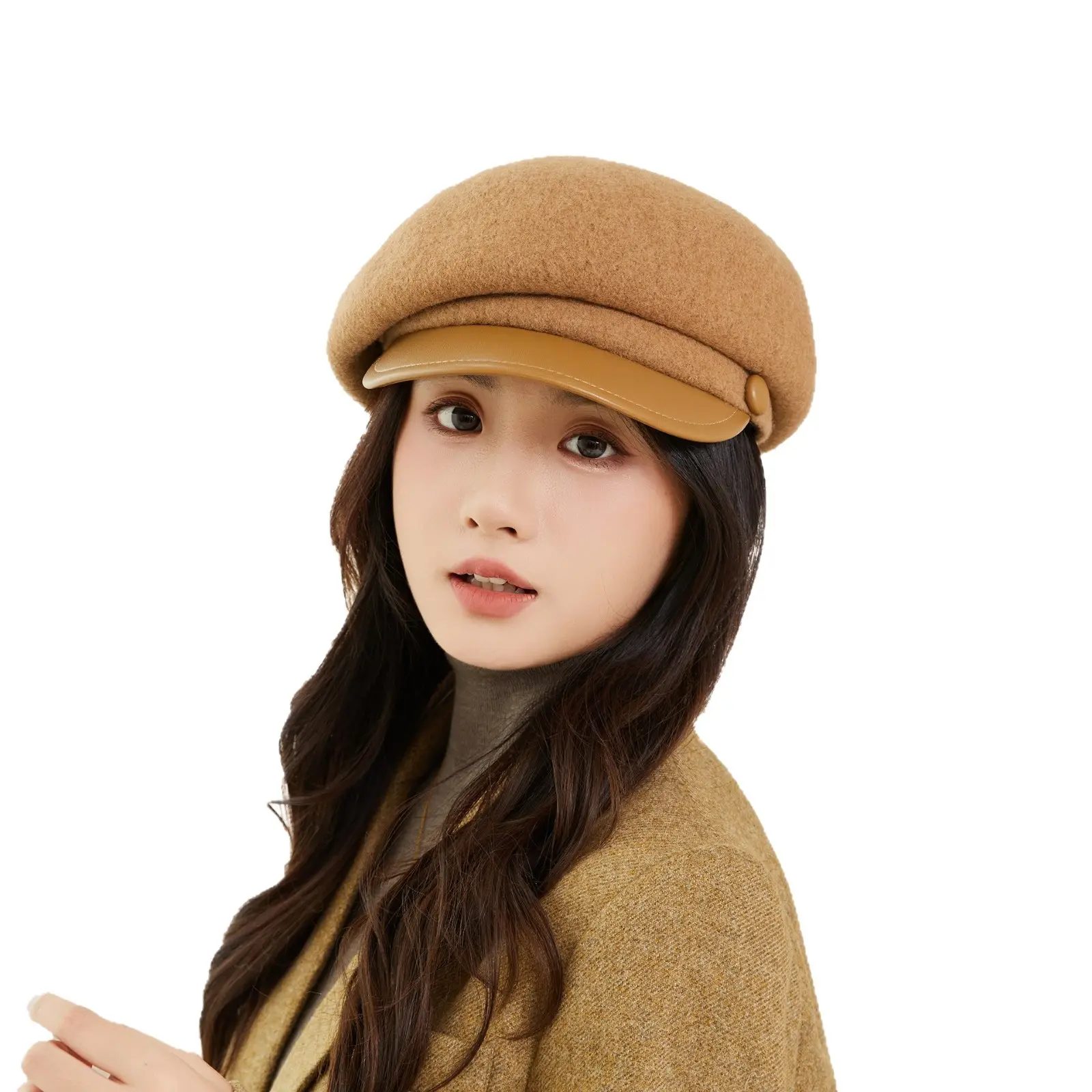 Women Wool Duckbill Cap Navy Autumn Winter Warm - Image 10