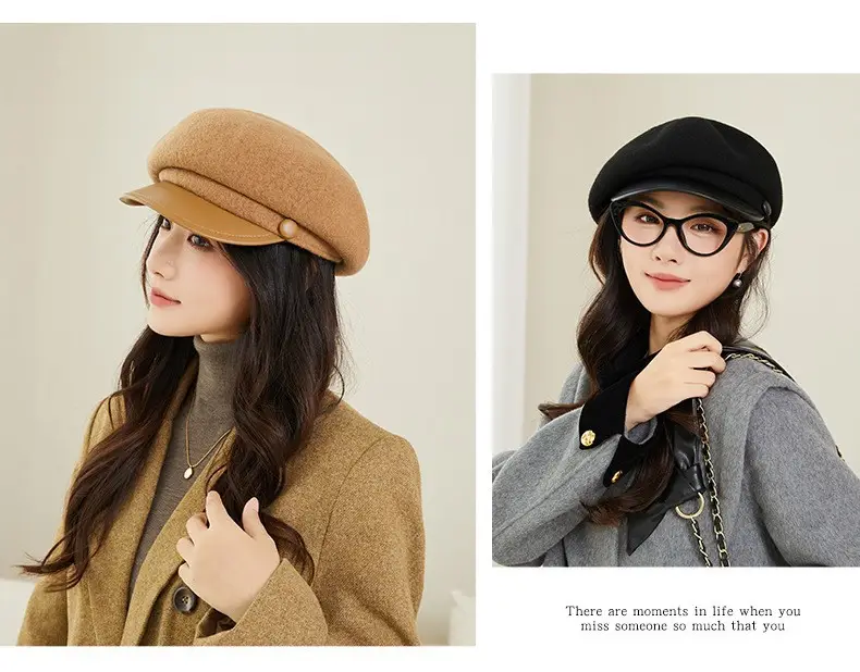 Women Wool Duckbill Cap Navy Autumn Winter Warm — feature 10