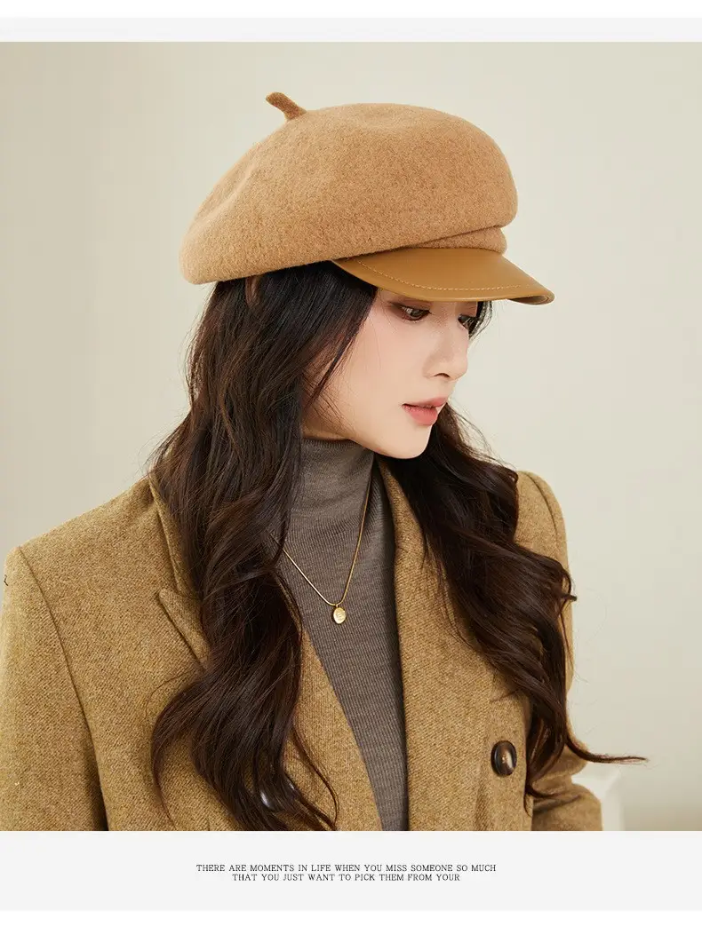 Women Wool Duckbill Cap Navy Autumn Winter Warm — feature 11