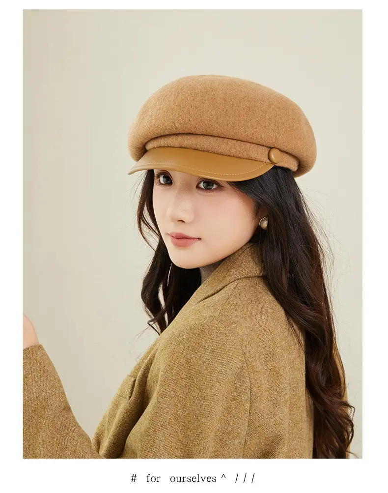 Women Wool Duckbill Cap Navy Autumn Winter Warm — feature 12