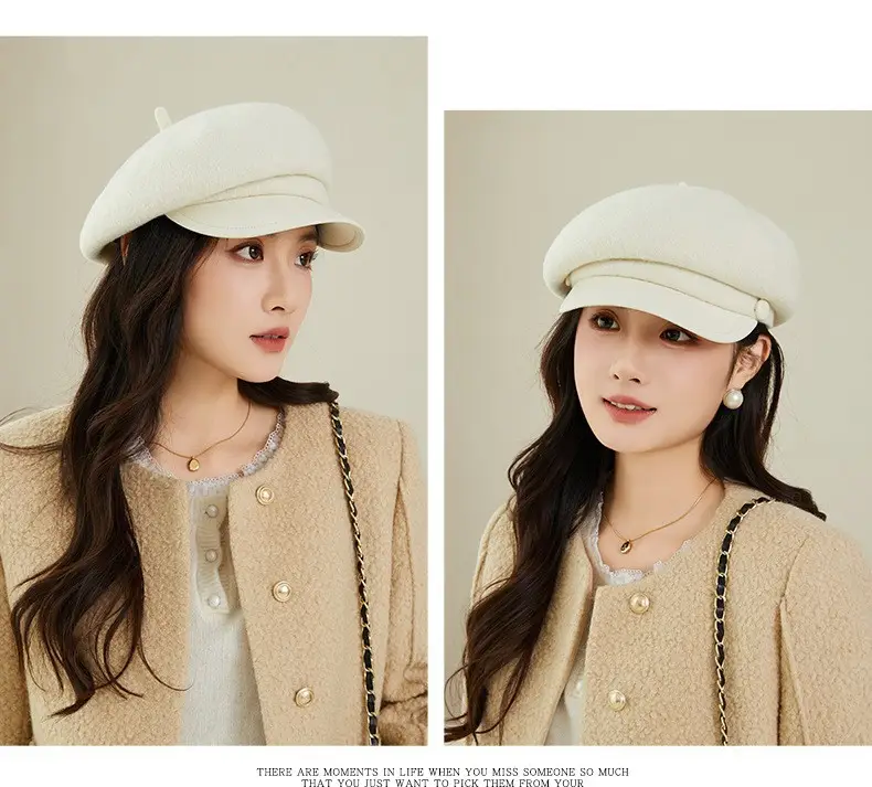 Women Wool Duckbill Cap Navy Autumn Winter Warm — feature 13