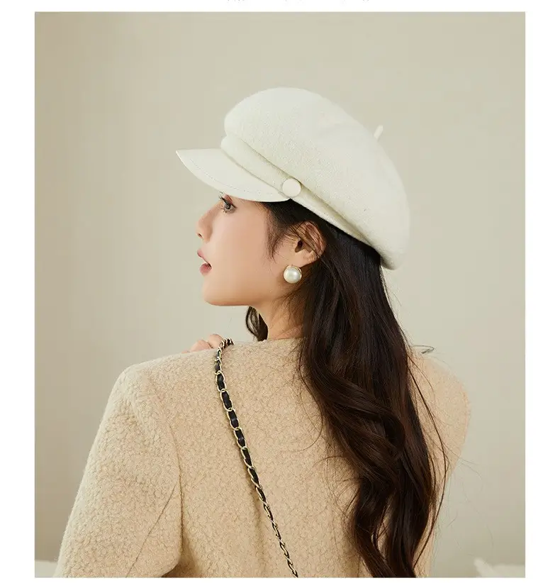 Women Wool Duckbill Cap Navy Autumn Winter Warm — feature 14