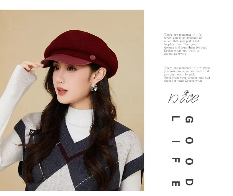 Women Wool Duckbill Cap Navy Autumn Winter Warm — feature 15