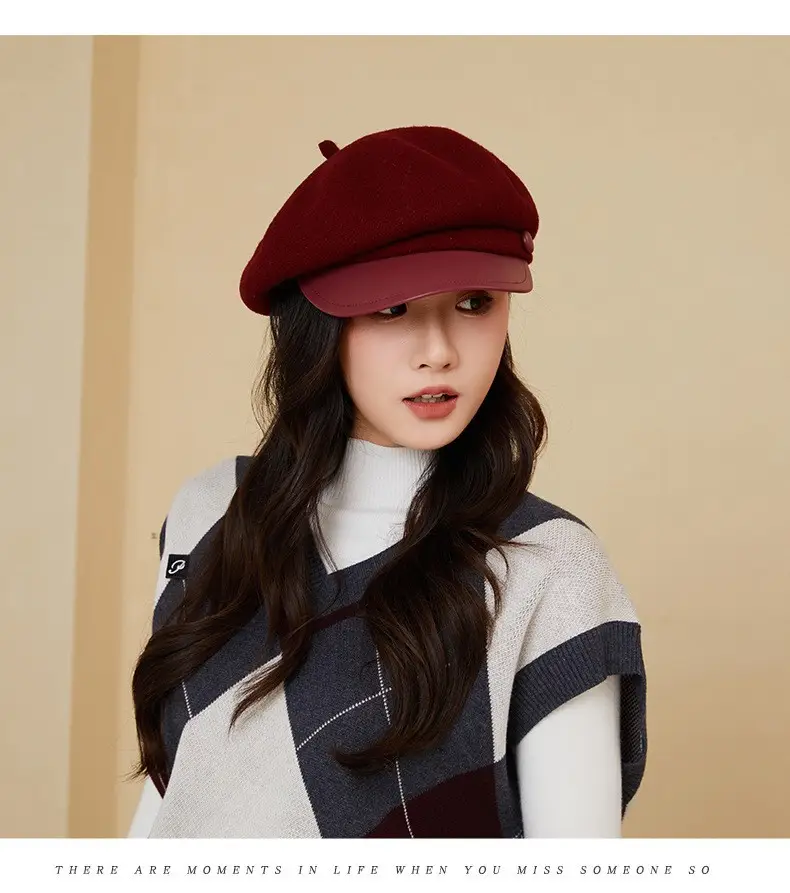 Women Wool Duckbill Cap Navy Autumn Winter Warm — feature 16