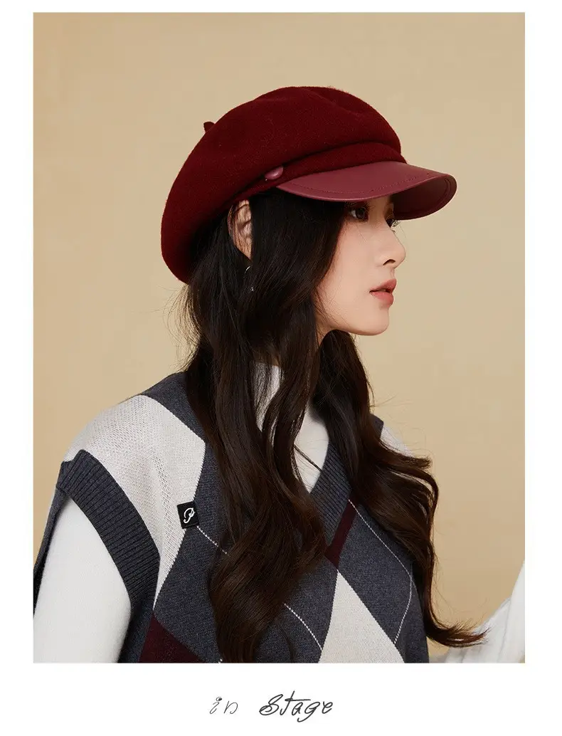 Women Wool Duckbill Cap Navy Autumn Winter Warm — feature 17