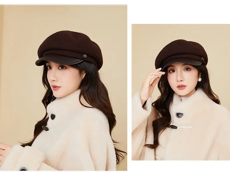 Women Wool Duckbill Cap Navy Autumn Winter Warm — feature 18