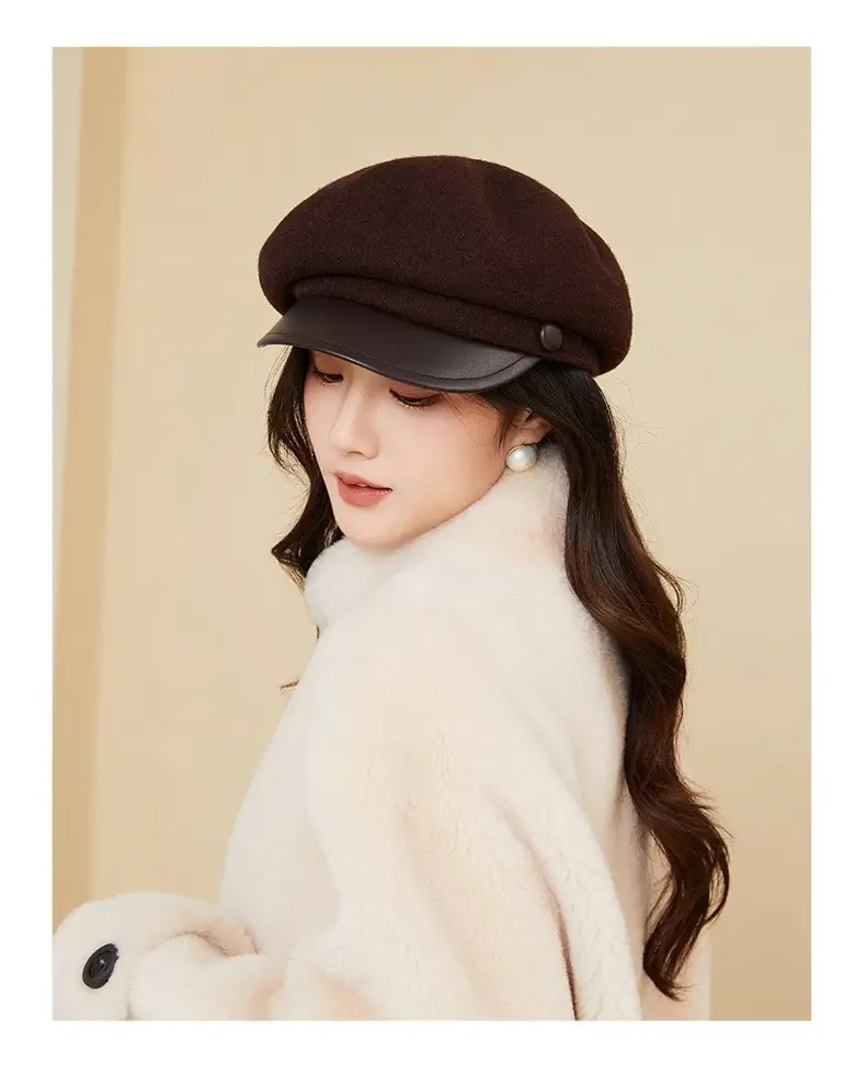 Women Wool Duckbill Cap Navy Autumn Winter Warm — feature 19