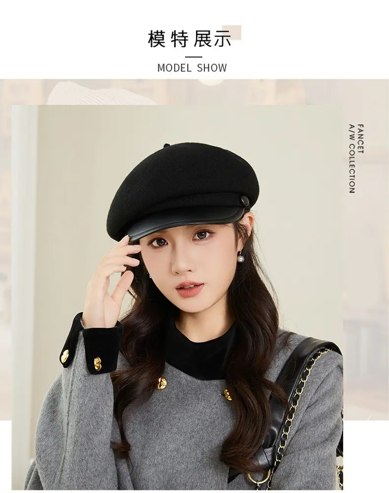 Women Wool Duckbill Cap Navy Autumn Winter Warm — feature 8