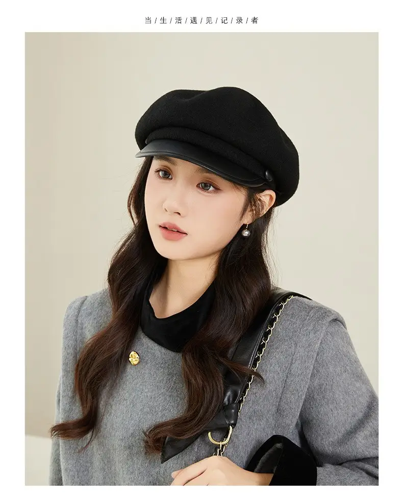 Women Wool Duckbill Cap Navy Autumn Winter Warm — feature 9
