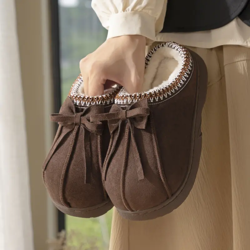 New Bow Slippers for Women Warm Fleece Lined Autumn Winter - Image 5
