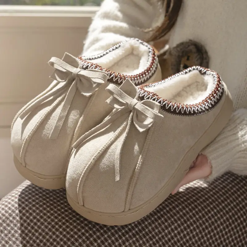 New Bow Slippers for Women Warm Fleece Lined Autumn Winter - Image 6