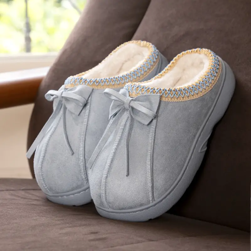 New Bow Slippers for Women Warm Fleece Lined Autumn Winter - Image 8