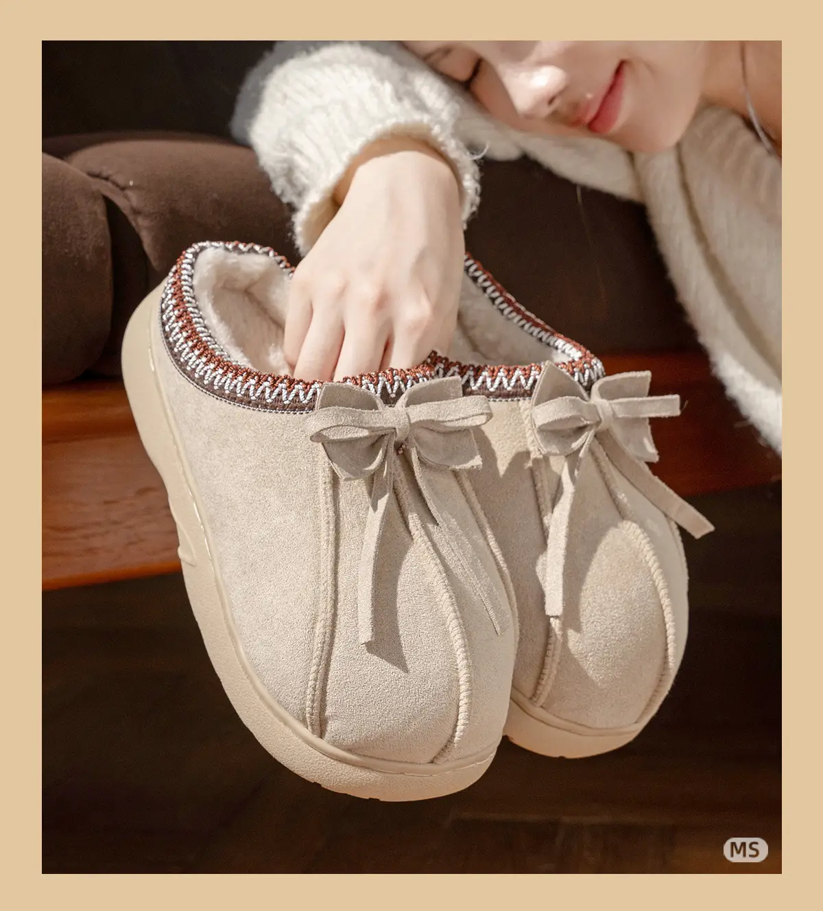 New Bow Slippers for Women Warm Fleece Lined Autumn Winter — feature 5