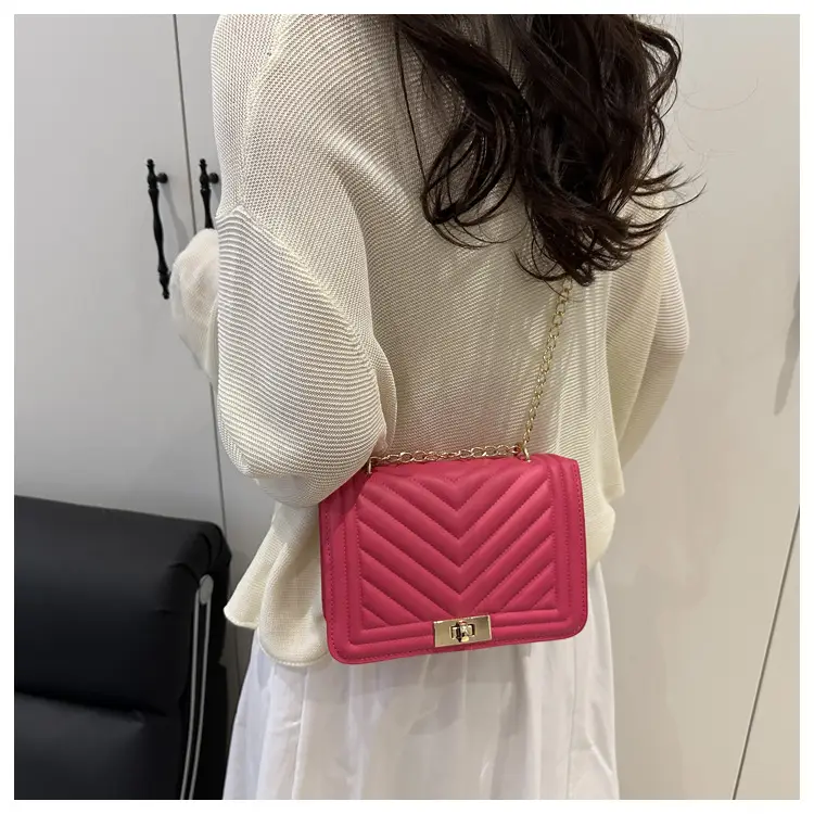 Pink Quilted Chain Shoulder Bag for Women — feature 31