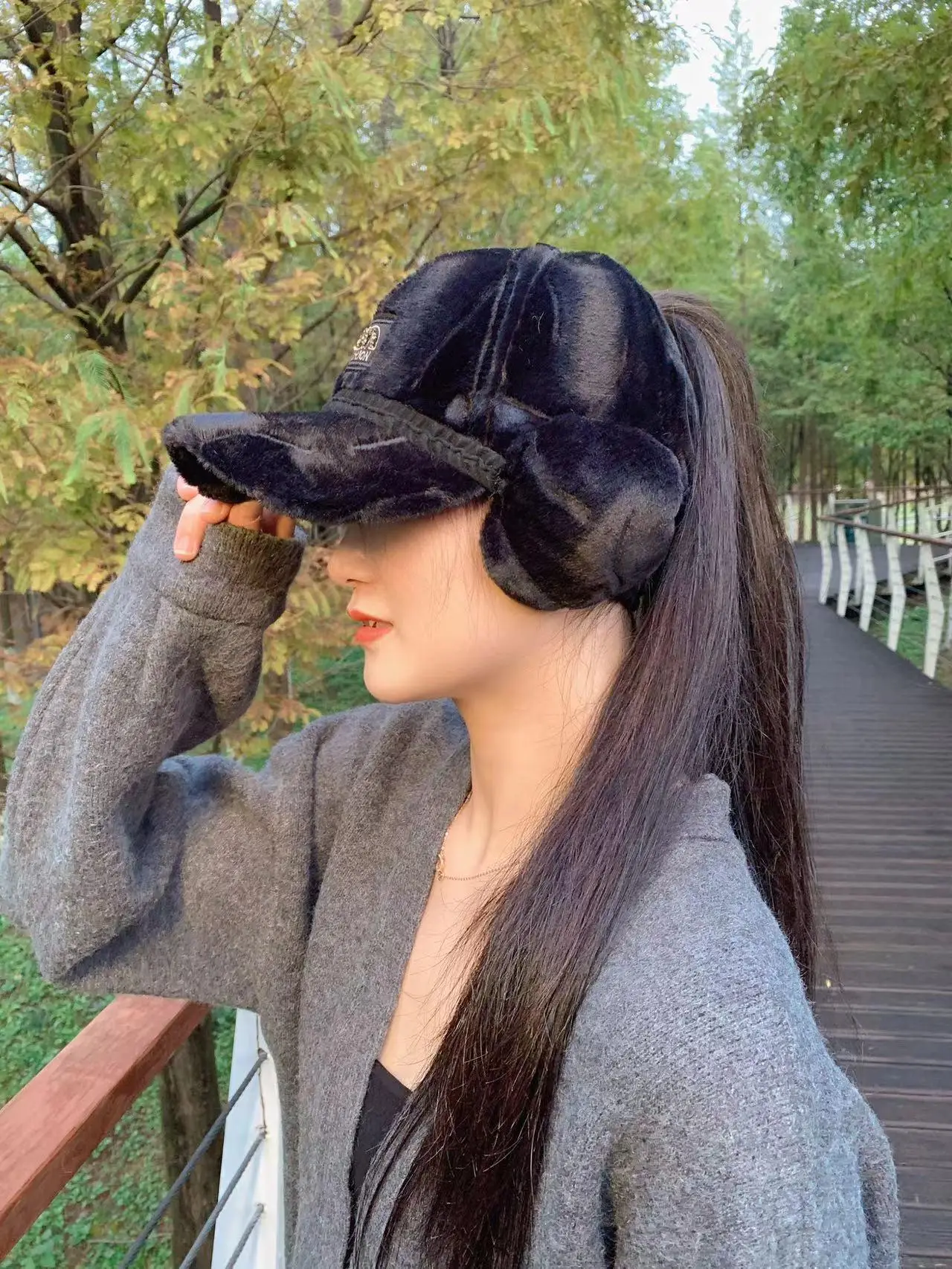 Women's Fleece Lined Winter Baseball Cap with Ponytail — feature 1