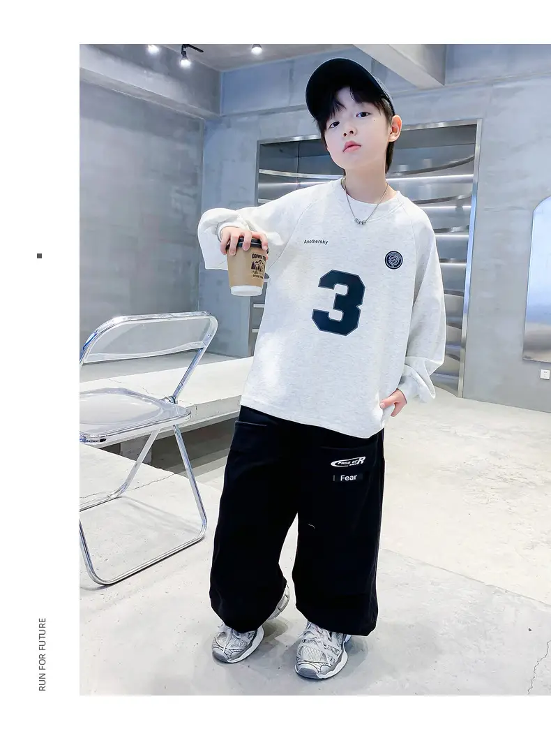 Boys White Oversized Sweatshirt Set with 3 Back Design — feature 16