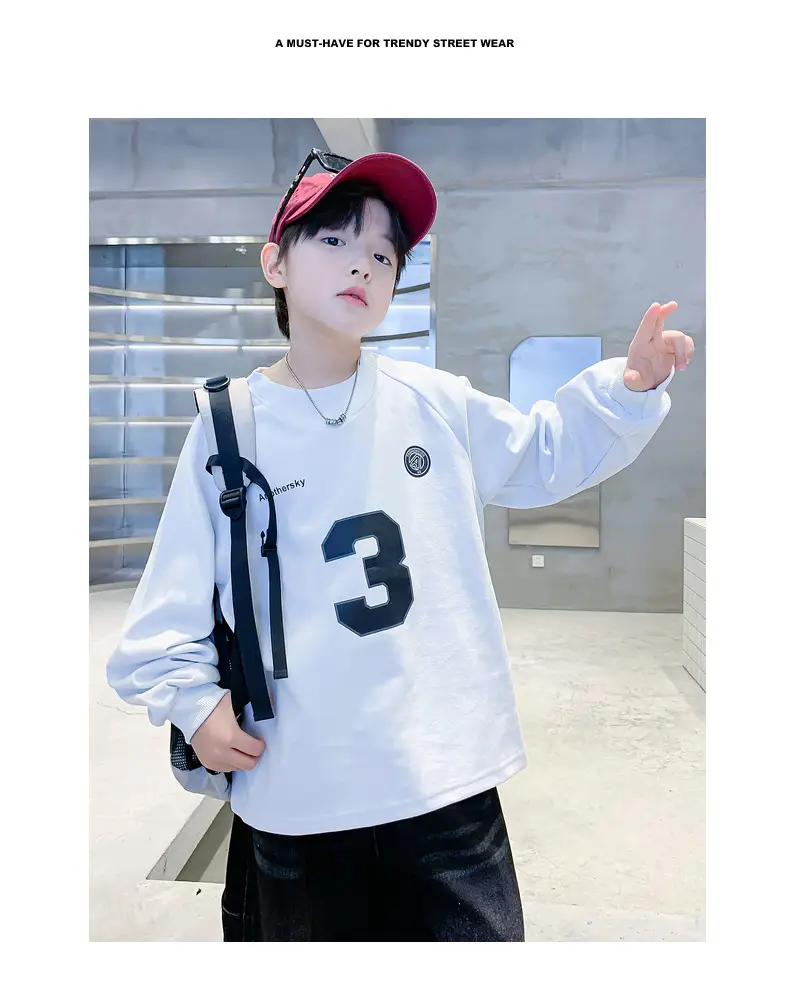 Boys White Oversized Sweatshirt Set with 3 Back Design — feature 2
