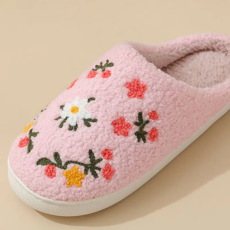 Cross-Border Home Cute Three-Color Flower Winter Cotton Slippers for Women's Home Wholesale Warm Indoor Slippers Temu Dropshipping