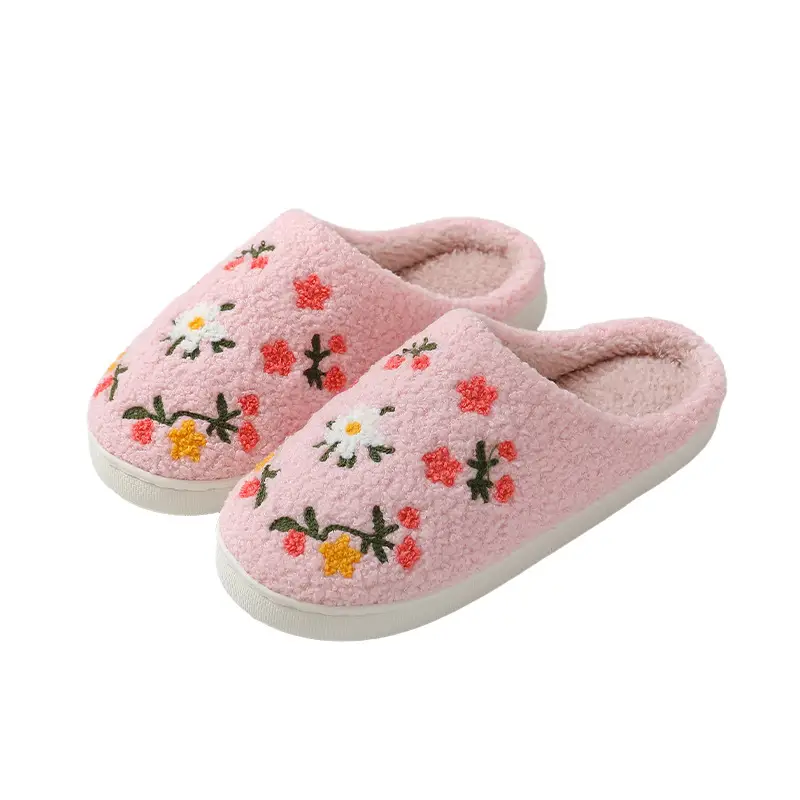 Cross-Border Home Cute Three-Color Flower Winter Cotton Slippers for Women's Home Wholesale Warm Indoor Slippers Temu Dropshipping