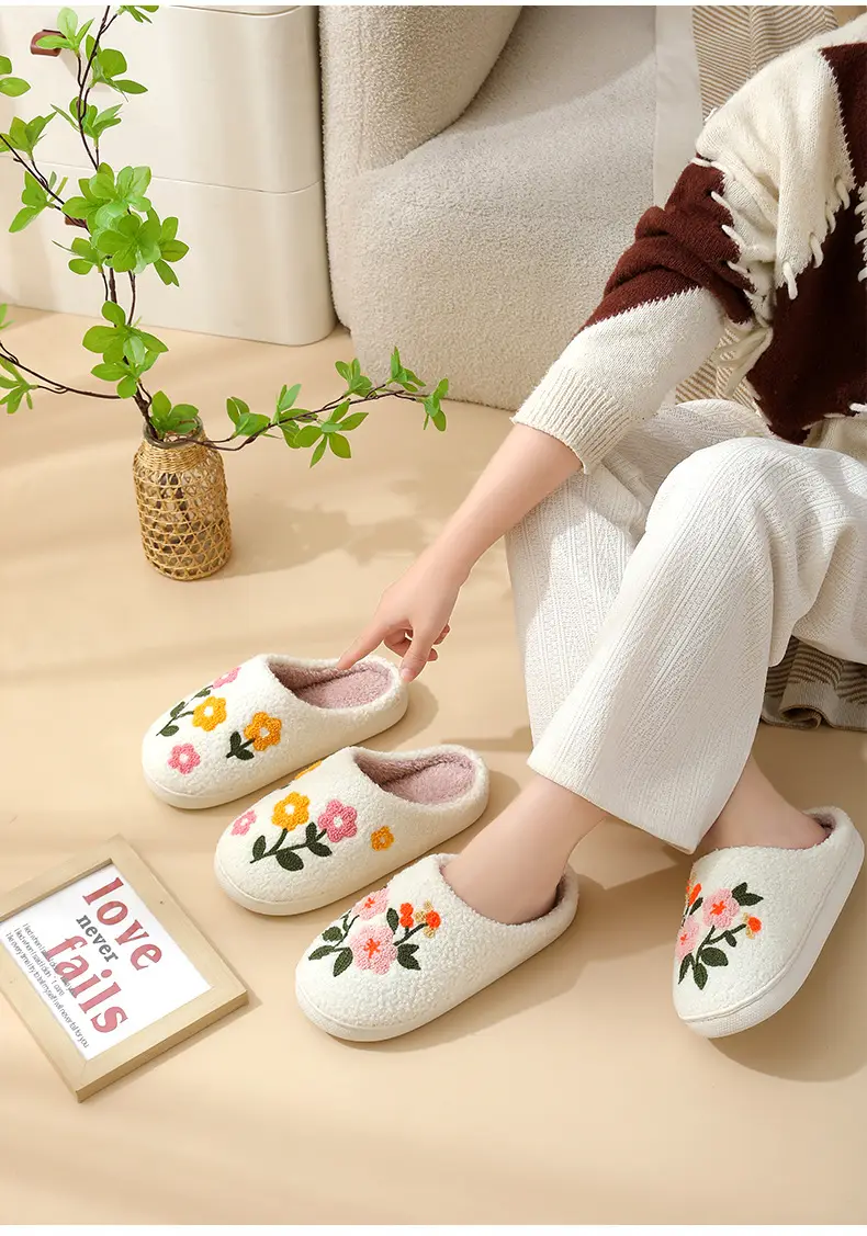 Cross-Border Home Cute Three-Color Flower Winter Cotton Slippers for Women's Home Wholesale Warm Indoor Slippers Temu Dropshipping — feature 13