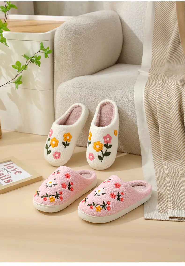 Cross-Border Home Cute Three-Color Flower Winter Cotton Slippers for Women's Home Wholesale Warm Indoor Slippers Temu Dropshipping — feature 14