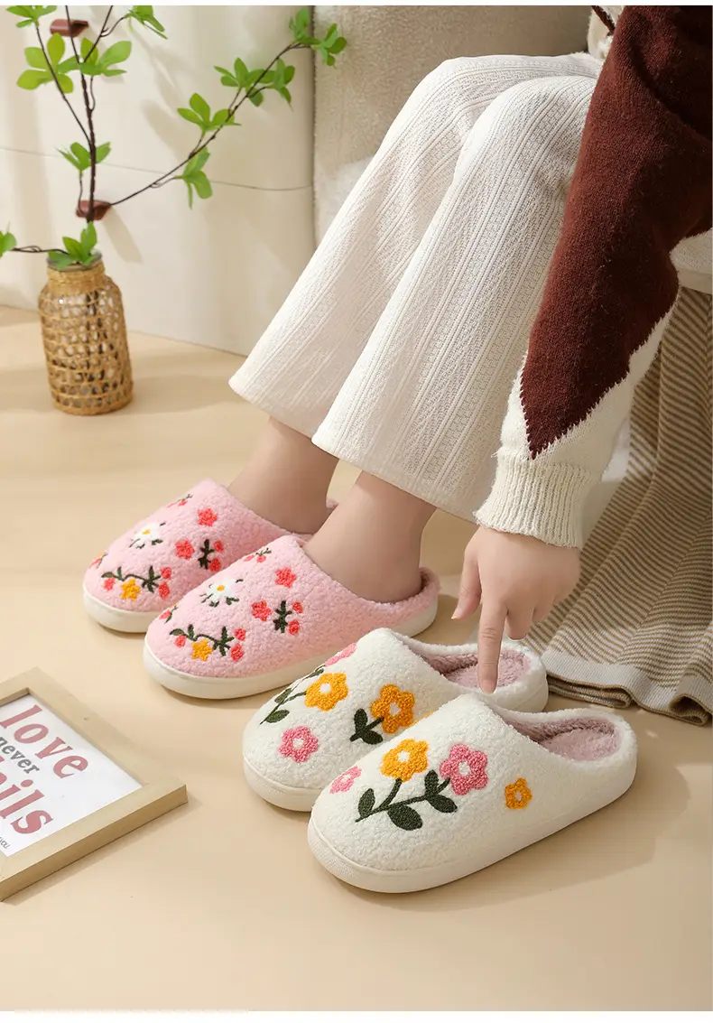 Cross-Border Home Cute Three-Color Flower Winter Cotton Slippers for Women's Home Wholesale Warm Indoor Slippers Temu Dropshipping — feature 15