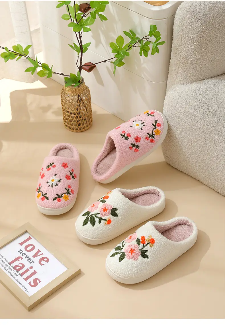 Cross-Border Home Cute Three-Color Flower Winter Cotton Slippers for Women's Home Wholesale Warm Indoor Slippers Temu Dropshipping — feature 19