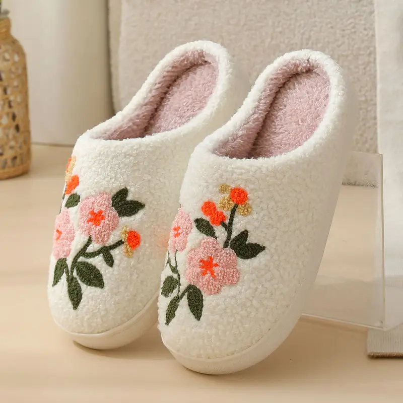 Cross-Border Home Cute Three-Color Flower Winter Cotton Slippers for Women's Home Wholesale Warm Indoor Slippers Temu Dropshipping