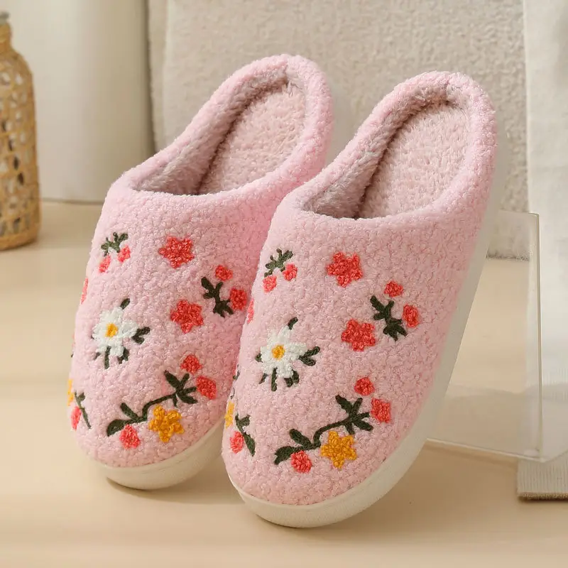 Cross-Border Home Cute Three-Color Flower Winter Cotton Slippers for Women's Home Wholesale Warm Indoor Slippers Temu Dropshipping