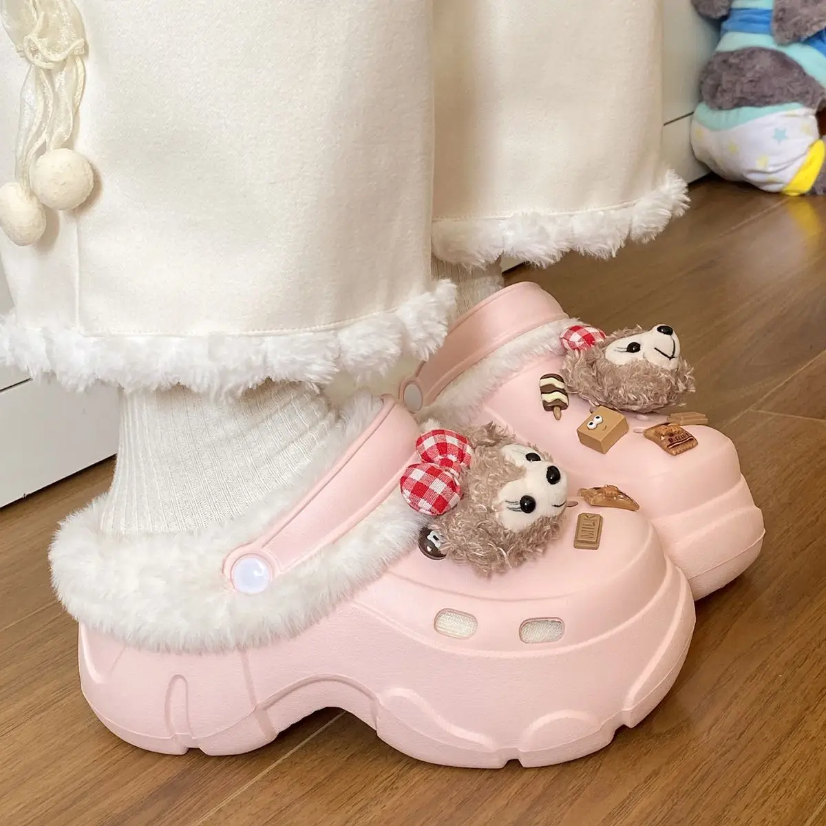 Winter Fleece Lined Clogs for Women Pink — feature 31