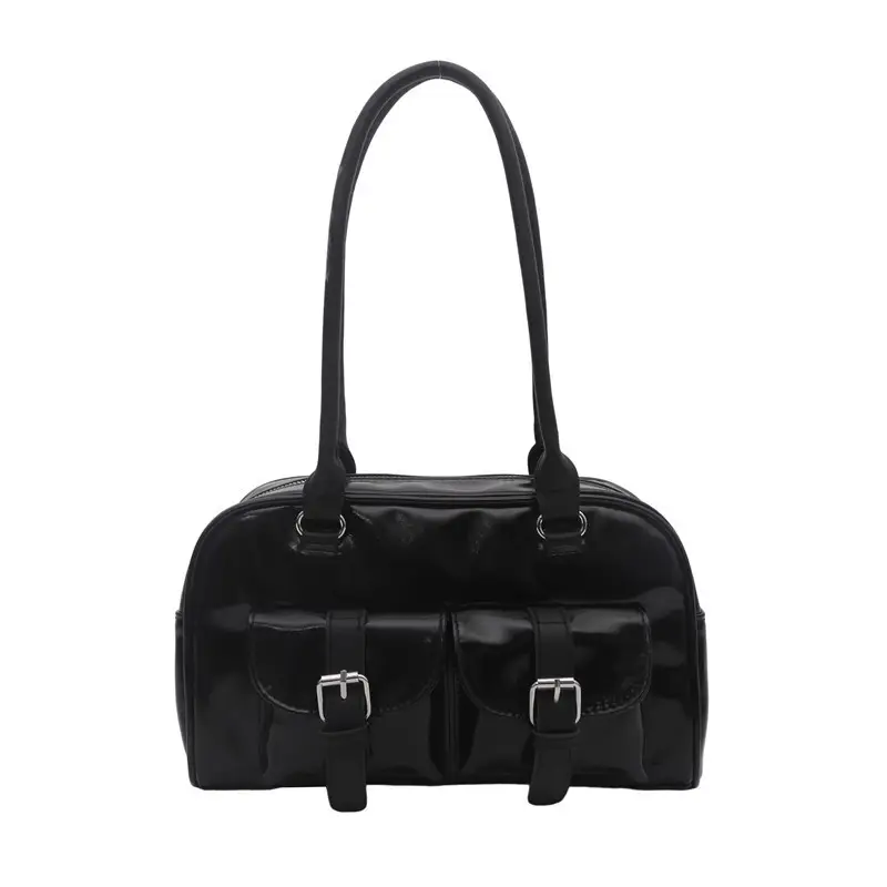 Korean Style Brown Leather Bowling Bag with 5 Pockets - Image 9