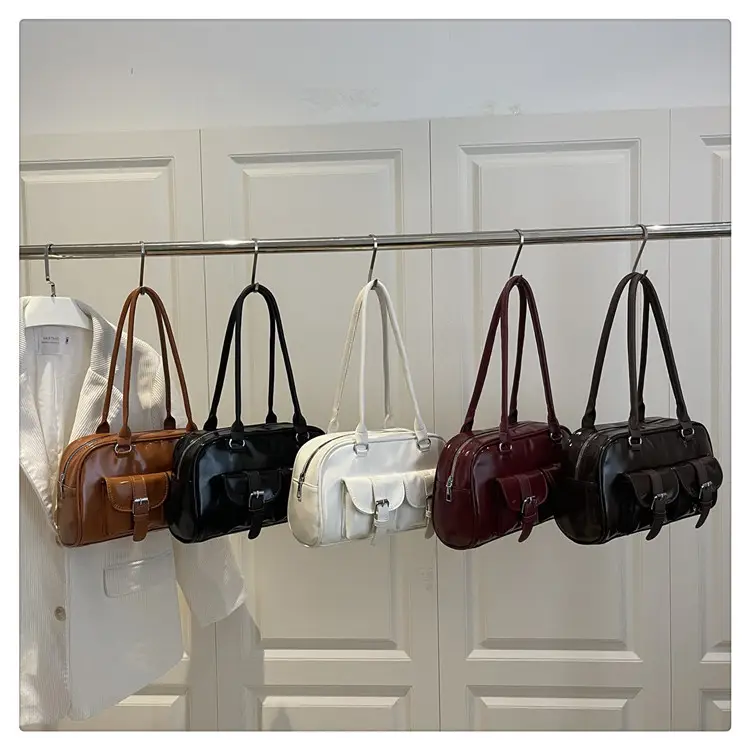 Korean Style Brown Leather Bowling Bag with 5 Pockets — feature 29