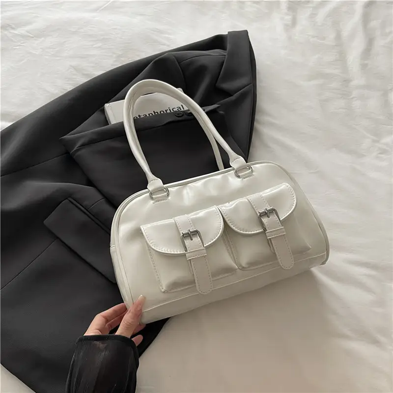 Korean Style Brown Leather Bowling Bag with 5 Pockets - Image 2