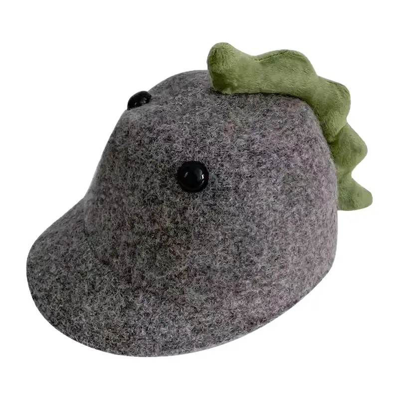 Cute Dinosaur Woolen Kids Hat Grey Winter