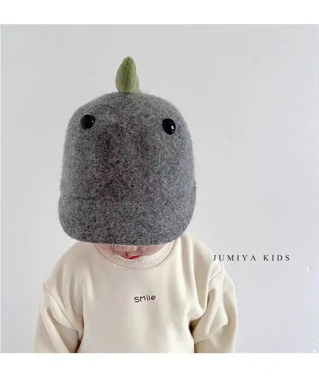 Cute Dinosaur Woolen Kids Hat Grey Winter — feature 3