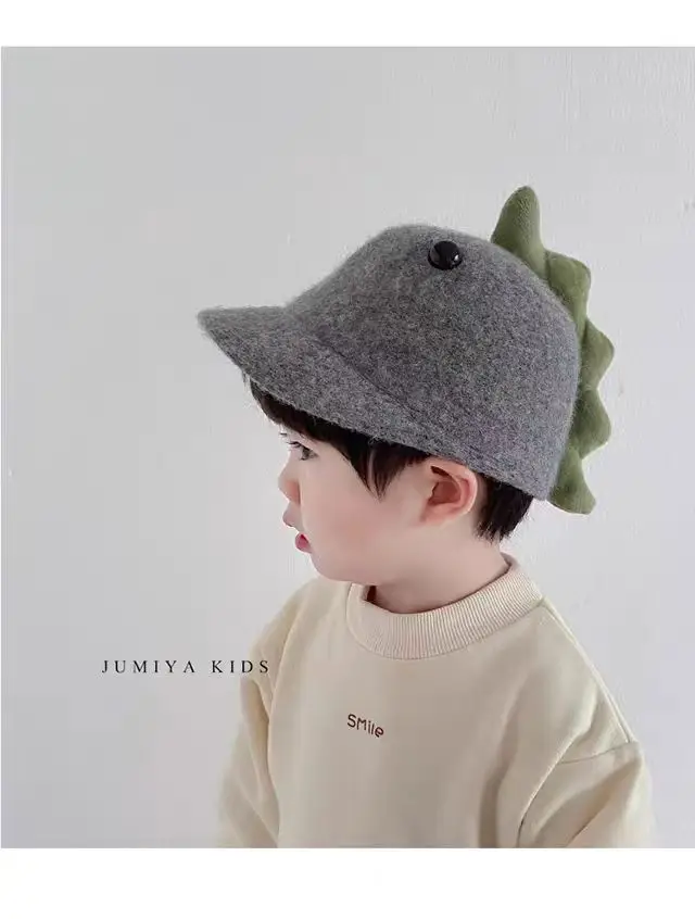 Cute Dinosaur Woolen Kids Hat Grey Winter — feature 4