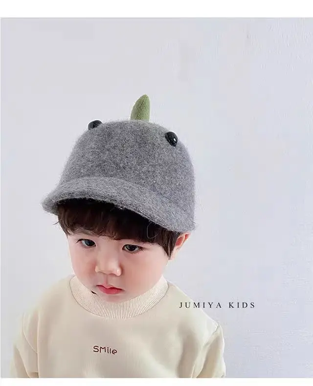 Cute Dinosaur Woolen Kids Hat Grey Winter — feature 5
