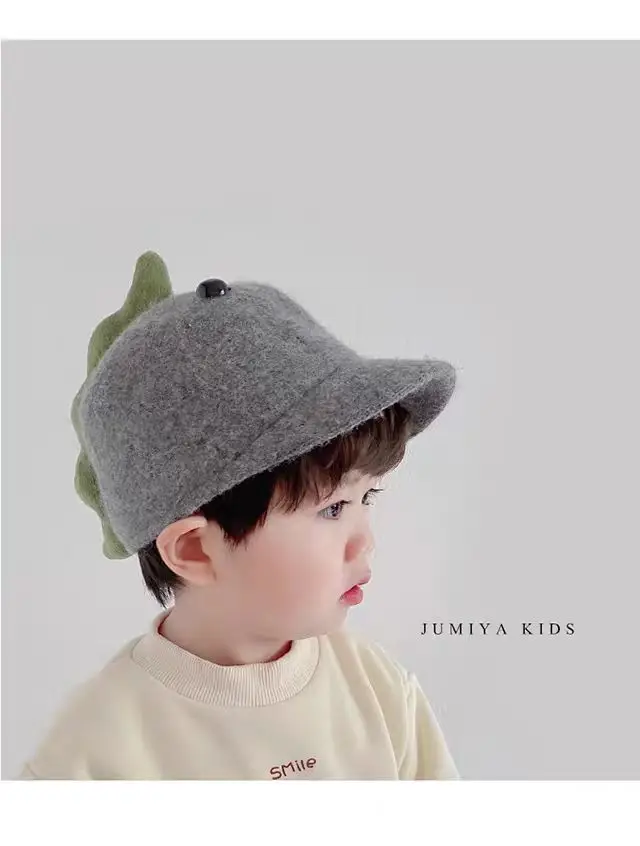 Cute Dinosaur Woolen Kids Hat Grey Winter — feature 7