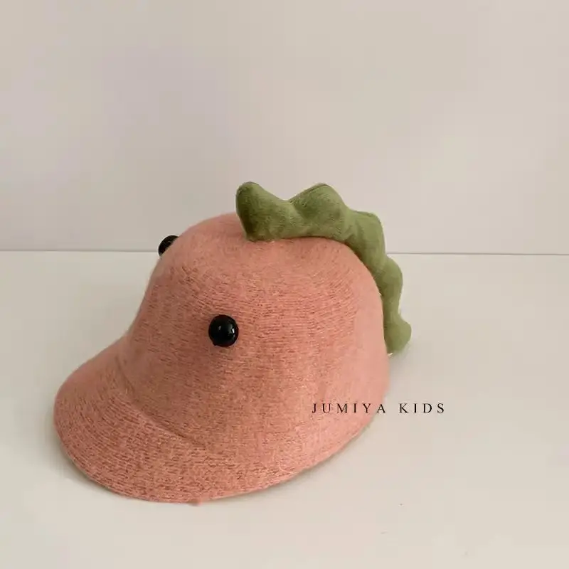 Cute Dinosaur Woolen Kids Hat Grey Winter