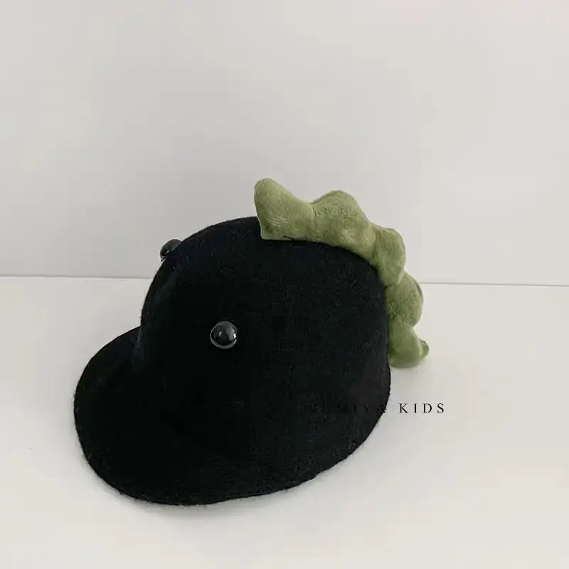 Cute Dinosaur Woolen Kids Hat Grey Winter